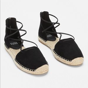 Eileen Fisher Lace Leather Espadrille Shoes Flats Black 6